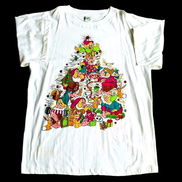 VTG Disney Store Snow White And The Seven Dwarfs Christmas Single Stich T-Shirt - Picture 1 of 10